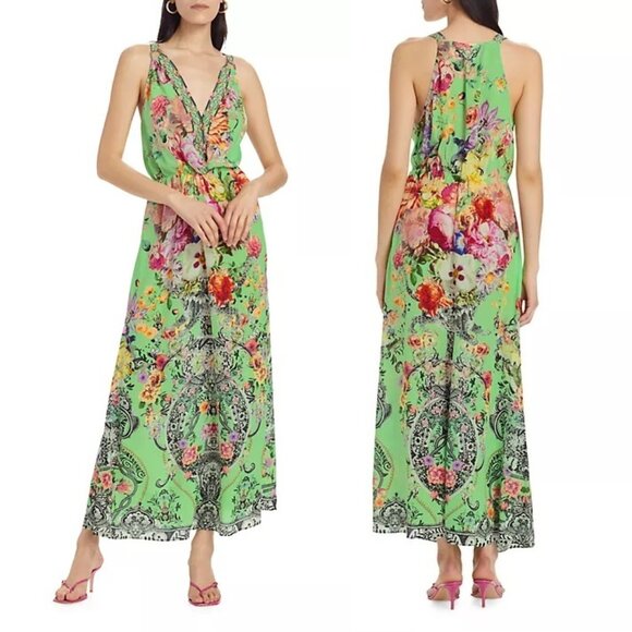 CAMILLA Silk Sleeveless V-Neck Cover-Up Floral Maxi Dress - Porcelain Dream - Picture 1 of 9